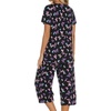 ENJOYNIGHT Womens Pajama Set Cotton Summer Pj Top with Capri Pant Sleepwear(Black Flying)