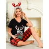 ENJOYNIGHT Womens Pajama Set Cotton Summer Pj Top with Capri Pant Sleepwear(Black Plaid)