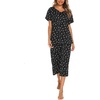ENJOYNIGHT Womens Pajama Set Cotton Summer Pj Top with Capri Pant Sleepwear(Black Star)