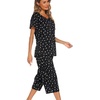 ENJOYNIGHT Womens Pajama Set Cotton Summer Pj Top with Capri Pant Sleepwear(Black Star)