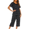 ENJOYNIGHT Womens Pajama Set Cotton Summer Pj Top with Capri Pant Sleepwear(Black Star)