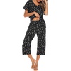 ENJOYNIGHT Womens Pajama Set Cotton Summer Pj Top with Capri Pant Sleepwear(Black Star)