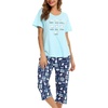 ENJOYNIGHT Womens Pajama Set Cotton Summer Pj Top with Capri Pant Sleepwear(Blue Cat)