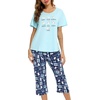 ENJOYNIGHT Womens Pajama Set Cotton Summer Pj Top with Capri Pant Sleepwear(Blue Cat)