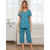 ENJOYNIGHT Womens Pajama Set Cotton Summer Pj Top with Capri Pant Sleepwear(Blue Heart)