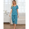 ENJOYNIGHT Womens Pajama Set Cotton Summer Pj Top with Capri Pant Sleepwear(Blue Heart)