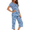 ENJOYNIGHT Womens Pajama Set Cotton Summer Pj Top with Capri Pant Sleepwear(Bule)