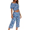 ENJOYNIGHT Womens Pajama Set Cotton Summer Pj Top with Capri Pant Sleepwear(Bule)