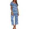 ENJOYNIGHT Womens Pajama Set Cotton Summer Pj Top with Capri Pant Sleepwear(Bule)