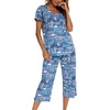 ENJOYNIGHT Womens Pajama Set Cotton Summer Pj Top with Capri Pant Sleepwear(Bule)