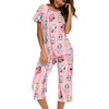ENJOYNIGHT Womens Pajama Set Cotton Summer Pj Top with Capri Pant Sleepwear(Cat Cup)