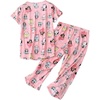 ENJOYNIGHT Womens Pajama Set Cotton Summer Pj Top with Capri Pant Sleepwear(Cat Cup)