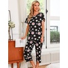 ENJOYNIGHT Womens Pajama Set Cotton Summer Pj Top with Capri Pant Sleepwear(Daisy Floral)