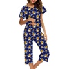 ENJOYNIGHT Womens Pajama Set Cotton Summer Pj Top with Capri Pant Sleepwear(Dbl Flower)