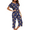 ENJOYNIGHT Womens Pajama Set Cotton Summer Pj Top with Capri Pant Sleepwear(Dbl Flower)