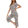 ENJOYNIGHT Womens Pajama Set Cotton Summer Pj Top with Capri Pant Sleepwear(Flower)