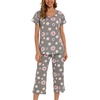 ENJOYNIGHT Womens Pajama Set Cotton Summer Pj Top with Capri Pant Sleepwear(Flower)