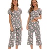 ENJOYNIGHT Womens Pajama Set Cotton Summer Pj Top with Capri Pant Sleepwear(Flower)