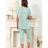 ENJOYNIGHT Womens Pajama Set Cotton Summer Pj Top with Capri Pant Sleepwear(Green Drop)