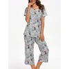 ENJOYNIGHT Womens Pajama Set Cotton Summer Pj Top with Capri Pant Sleepwear(Grey Dog)