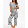 ENJOYNIGHT Womens Pajama Set Cotton Summer Pj Top with Capri Pant Sleepwear(Grey Dog)