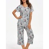 ENJOYNIGHT Womens Pajama Set Cotton Summer Pj Top with Capri Pant Sleepwear(Grey Dog)