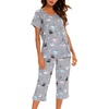ENJOYNIGHT Womens Pajama Set Cotton Summer Pj Top with Capri Pant Sleepwear(Grey Owl)