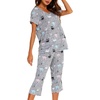 ENJOYNIGHT Womens Pajama Set Cotton Summer Pj Top with Capri Pant Sleepwear(Grey Owl)