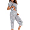ENJOYNIGHT Womens Pajama Set Cotton Summer Pj Top with Capri Pant Sleepwear(Grey Owl)