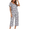 ENJOYNIGHT Womens Pajama Set Cotton Summer Pj Top with Capri Pant Sleepwear(Grey Penguin)