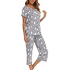 ENJOYNIGHT Womens Pajama Set Cotton Summer Pj Top with Capri Pant Sleepwear(Grey Penguin)