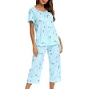 ENJOYNIGHT Womens Pajama Set Cotton Summer Pj Top with Capri Pant Sleepwear(Moon)