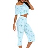 ENJOYNIGHT Womens Pajama Set Cotton Summer Pj Top with Capri Pant Sleepwear(Moon)