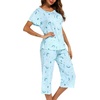 ENJOYNIGHT Womens Pajama Set Cotton Summer Pj Top with Capri Pant Sleepwear(Moon)