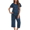 ENJOYNIGHT Womens Pajama Set Cotton Summer Pj Top with Capri Pant Sleepwear(Navy Cat)