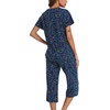 ENJOYNIGHT Womens Pajama Set Cotton Summer Pj Top with Capri Pant Sleepwear(Navy Cat)