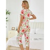 ENJOYNIGHT Womens Pajama Set Cotton Summer Pj Top with Capri Pant Sleepwear(Pink Floral)