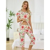 ENJOYNIGHT Womens Pajama Set Cotton Summer Pj Top with Capri Pant Sleepwear(Pink Floral)