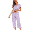 ENJOYNIGHT Womens Pajama Set Cotton Summer Pj Top with Capri Pant Sleepwear(Pu)