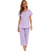 ENJOYNIGHT Womens Pajama Set Cotton Summer Pj Top with Capri Pant Sleepwear(Pu)