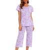 ENJOYNIGHT Womens Pajama Set Cotton Summer Pj Top with Capri Pant Sleepwear(Pu)