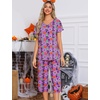 ENJOYNIGHT Womens Pajama Set Cotton Summer Pj Top with Capri Pant Sleepwear(Purple Spider)