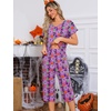 ENJOYNIGHT Womens Pajama Set Cotton Summer Pj Top with Capri Pant Sleepwear(Purple Spider)
