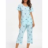 ENJOYNIGHT Womens Pajama Set Cotton Summer Pj Top with Capri Pant Sleepwear(Star)