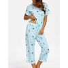 ENJOYNIGHT Womens Pajama Set Cotton Summer Pj Top with Capri Pant Sleepwear(Star)