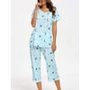 ENJOYNIGHT Womens Pajama Set Cotton Summer Pj Top with Capri Pant Sleepwear(Star)