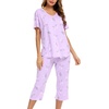 ENJOYNIGHT Womens Pajama Set Cotton Summer Pj Top with Capri Pant Sleepwear(Tuzi)