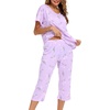 ENJOYNIGHT Womens Pajama Set Cotton Summer Pj Top with Capri Pant Sleepwear(Tuzi)