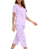 ENJOYNIGHT Womens Pajama Set Cotton Summer Pj Top with Capri Pant Sleepwear(Tuzi)