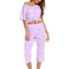 ENJOYNIGHT Womens Pajama Set Cotton Summer Pj Top with Capri Pant Sleepwear(Tuzi)